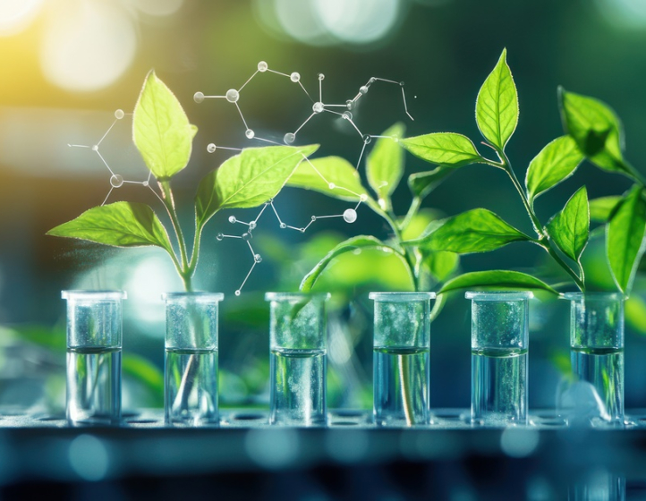 plants growing out of test tubes to signify biochemicals